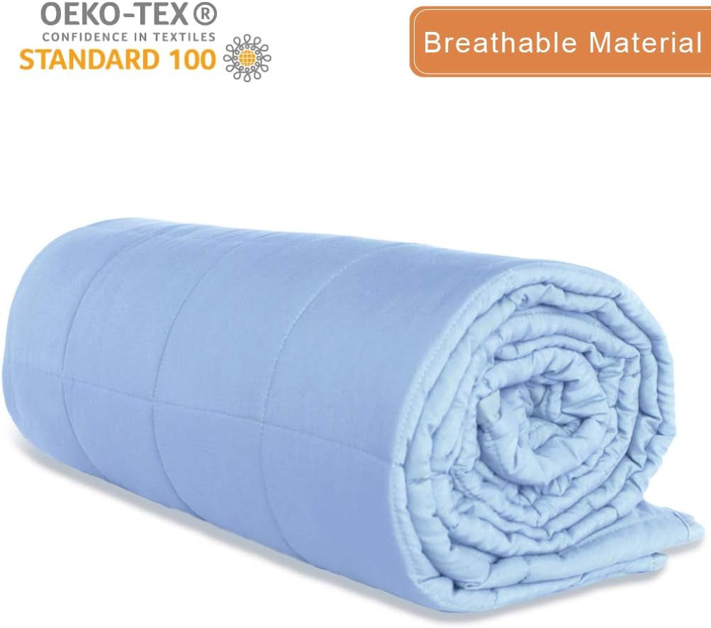 Weighted Blanket Adult Queen 20Lbs（60"×80" Blue Heavy Blanket with Premium Glass Beads…