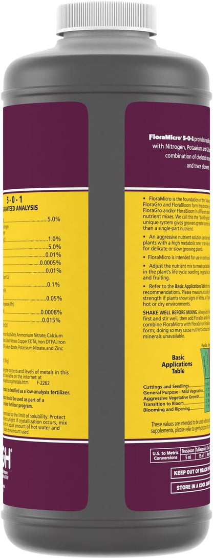 Floramicro 5-0-1, Use with Florabloom & Floragro for a Tailor-Made Nutrient Mix Ideal for Hydroponics, 1-Quart