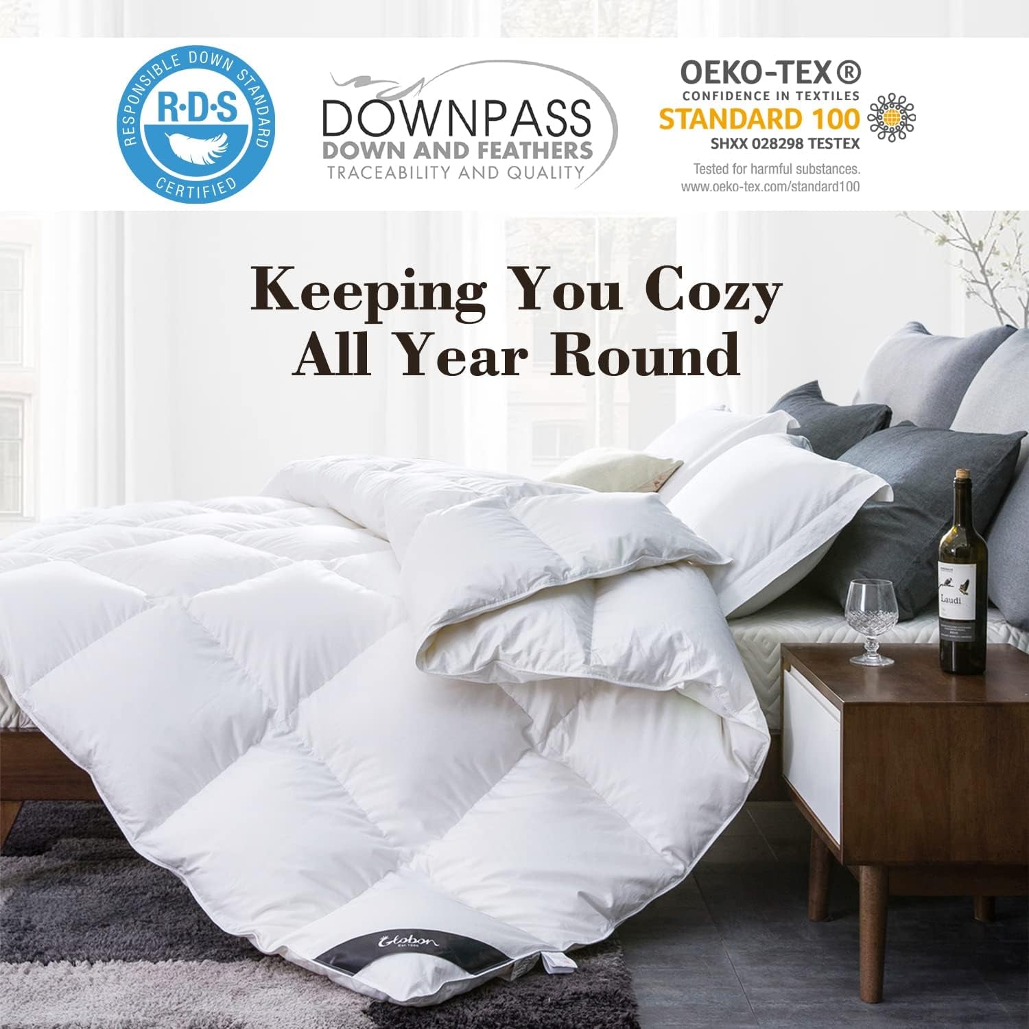 Goose down Comforter King Size All Season Duvet Insert Ultra-Soft 100% Cotton, 45OZ,650 Fill Power, Medium Warmth with Corner Tabs, White.…