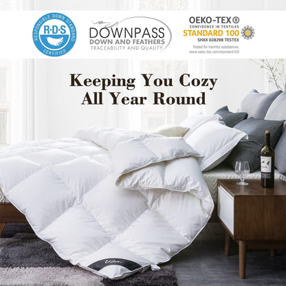Goose down Comforter King Size All Season Duvet Insert Ultra-Soft 100% Cotton, 45OZ,650 Fill Power, Medium Warmth with Corner Tabs, White.…