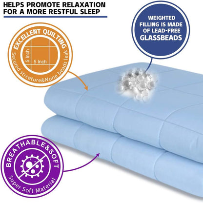 Weighted Blanket Adult Queen 20Lbs（60"×80" Blue Heavy Blanket with Premium Glass Beads…