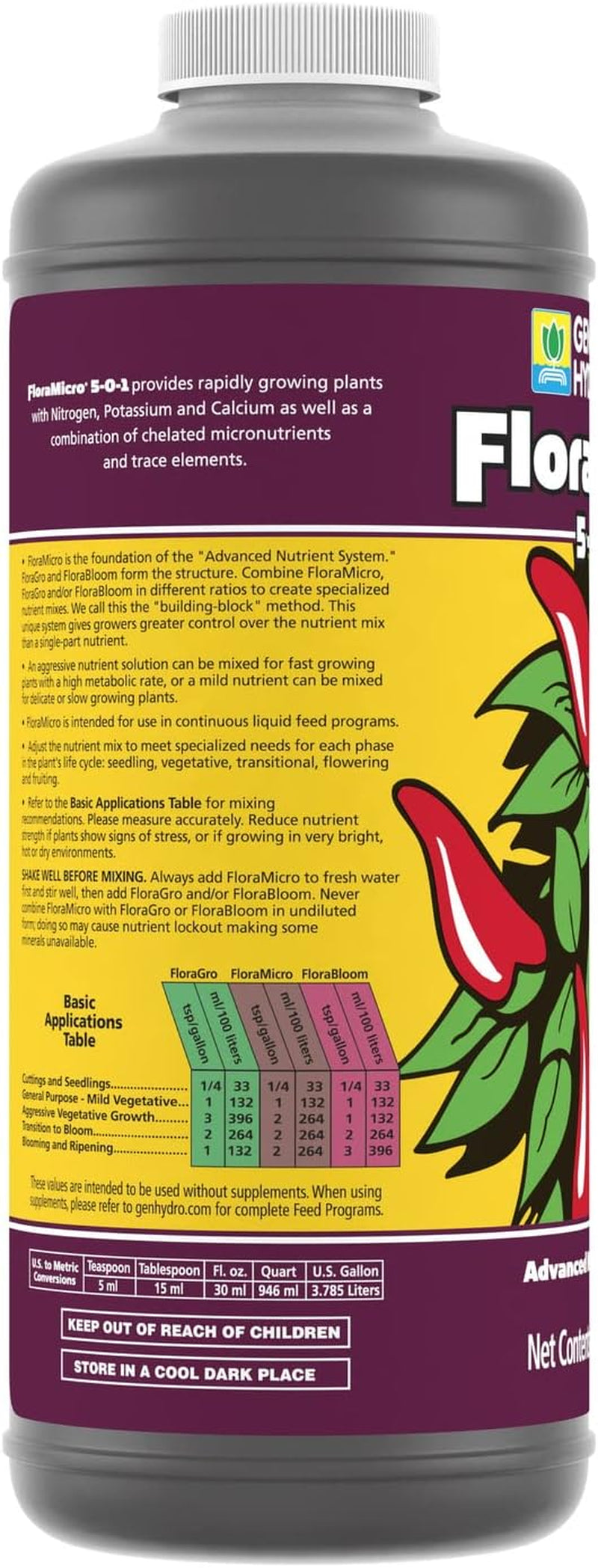 Floramicro 5-0-1, Use with Florabloom & Floragro for a Tailor-Made Nutrient Mix Ideal for Hydroponics, 1-Quart