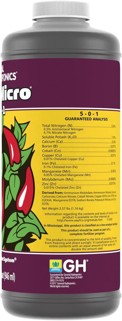 Floramicro 5-0-1, Use with Florabloom & Floragro for a Tailor-Made Nutrient Mix Ideal for Hydroponics, 1-Quart